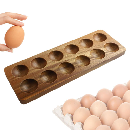 12pc Wood Egg Holder, Wooden Baking Egg Storage Tray, Nordic Storage Rack Suitable for Kitchen and Dining Room Egg Storage Rack, Baking Refrigerator Egg Tray