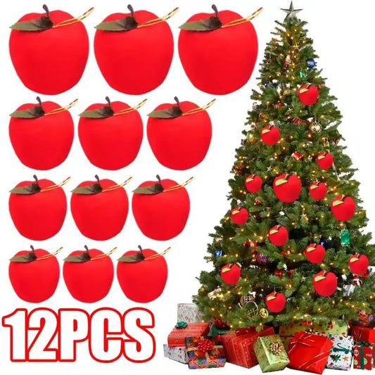 12pc Realistic Eye-catching Simulation Red Apple Ornament Christmas Tree Decoration Navidad Xmas Atmosphere Pendant Home Festival