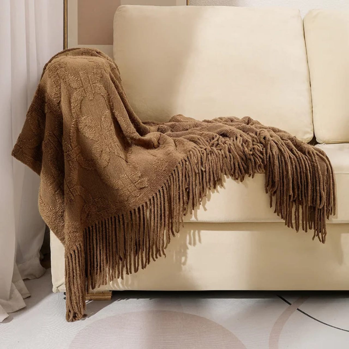 Nordic Style Sofa Throw Blanket with Tassels