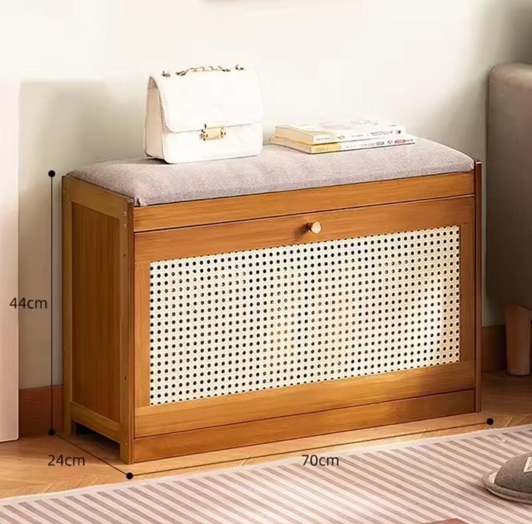 Wooden stool with shoe cabinet