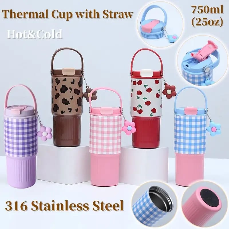 Stainless Steel checked Tumbler silicone handle 750ml