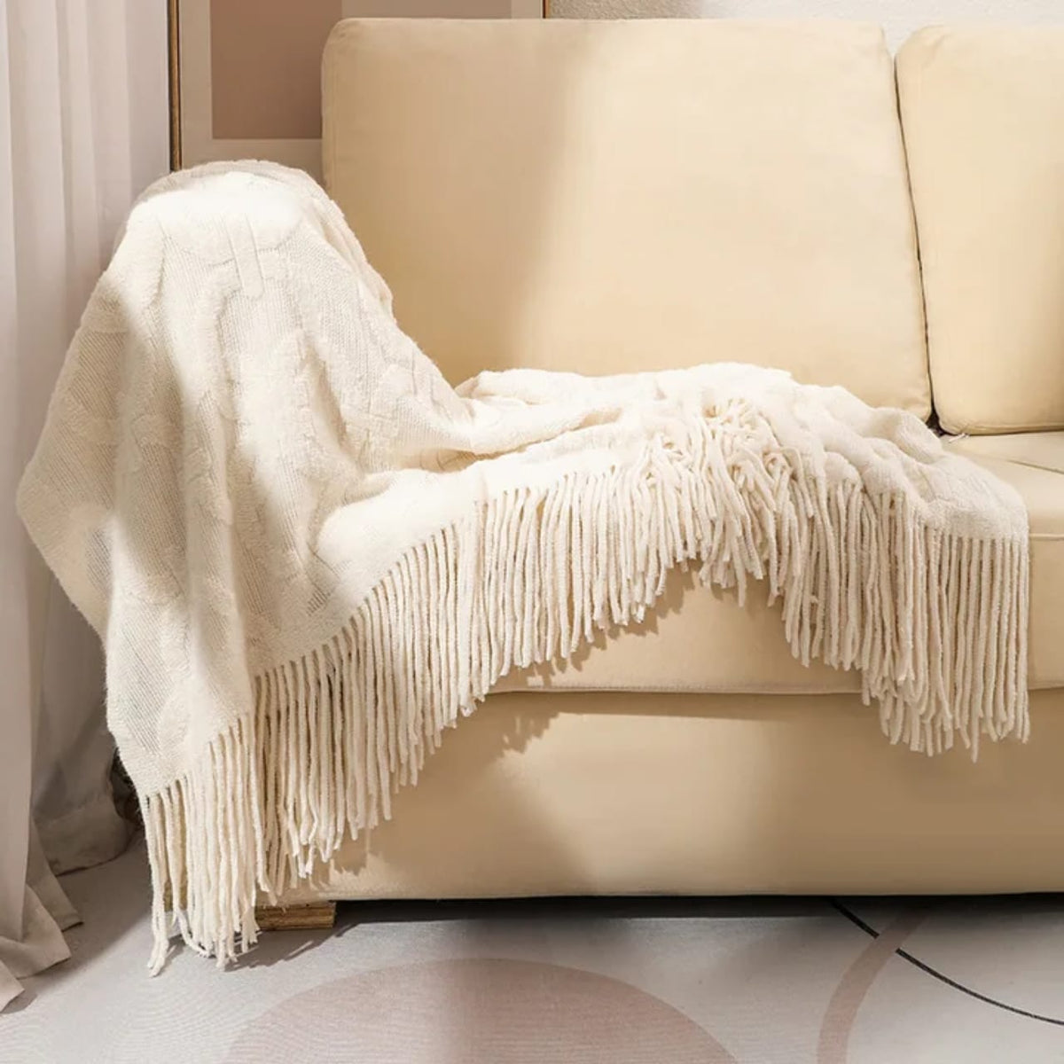 Nordic Style Sofa Throw Blanket with Tassels