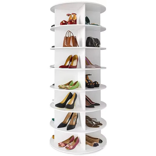 Smart Intelligent Full-Height 360 Degree 7 layer Rotating DIY Wood shoe Rack cabinet ,decor stand,hand bag rack