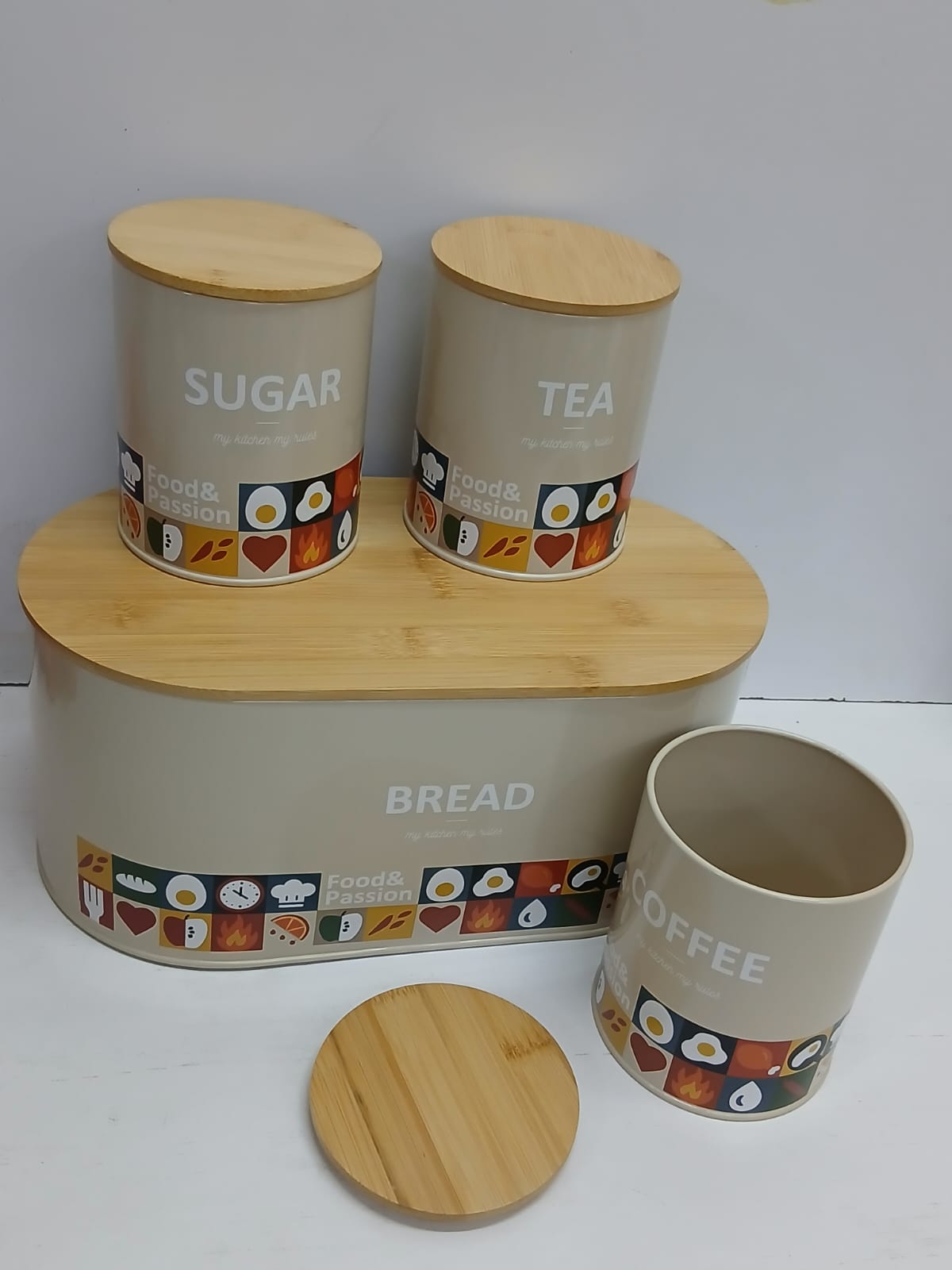 Unique and elegant bread storage bin with 3pcs canisters