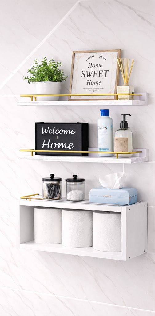 Solid pine wood bathroom floating shelves