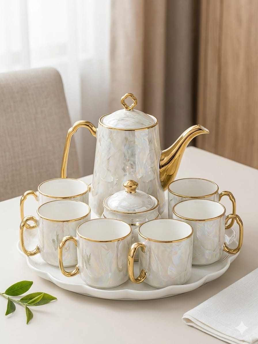 11pc Luxury Pearl Handle Tea Set