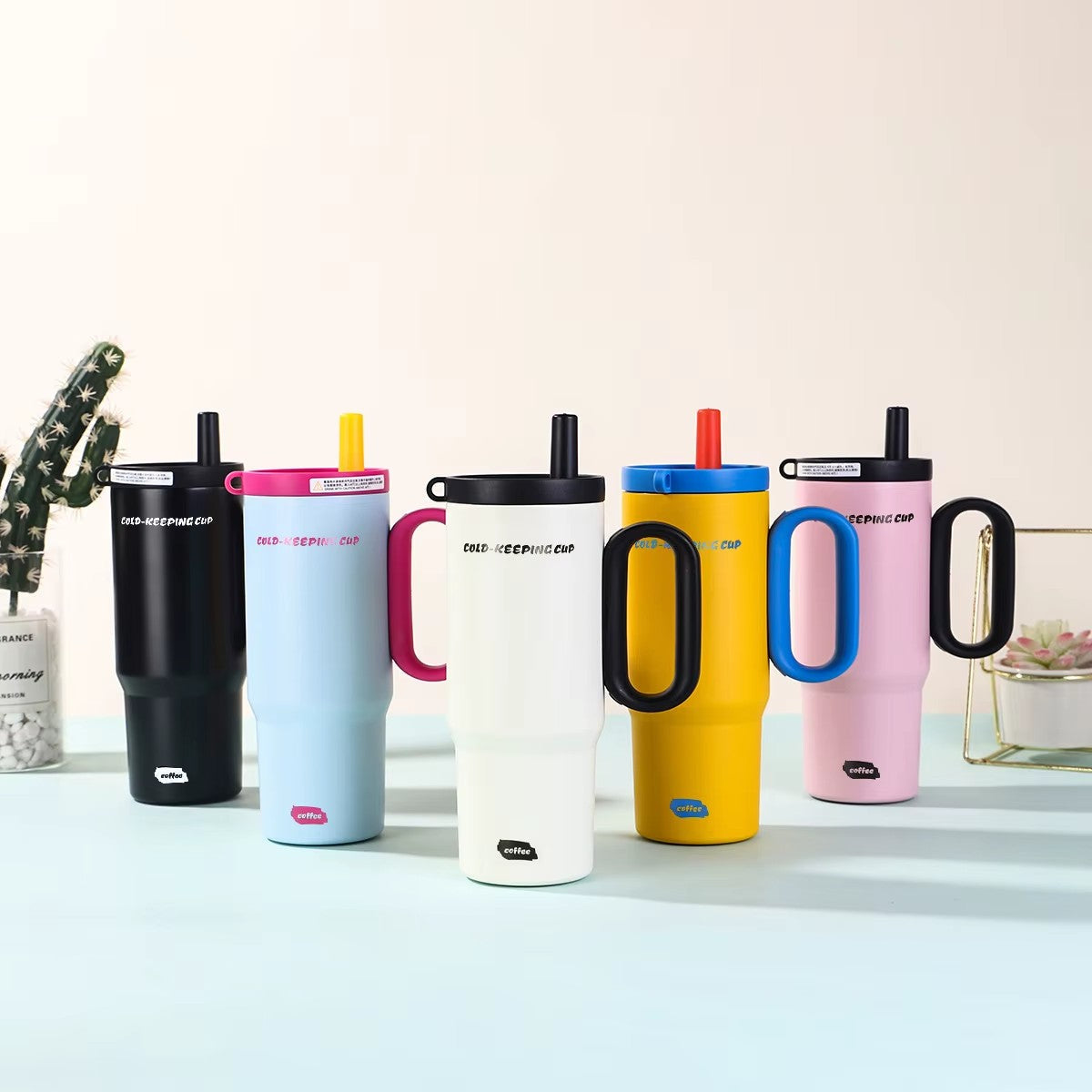 New 700ml High-Value Happy everyday Handle Ice Bucket Fashion Stanley design Large-Capacity Stainless Steel Vacuum Thermos Cup Outdoor Car Portable Straw